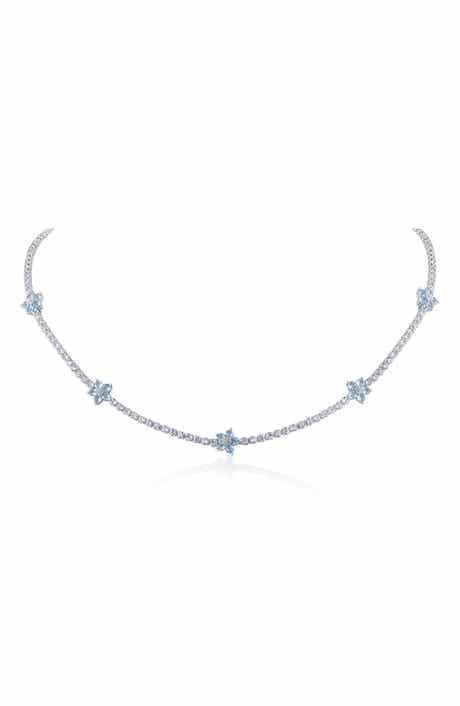 CZ by Kenneth Jay Lane Stationed Flower Cubic Zirconia Necklace