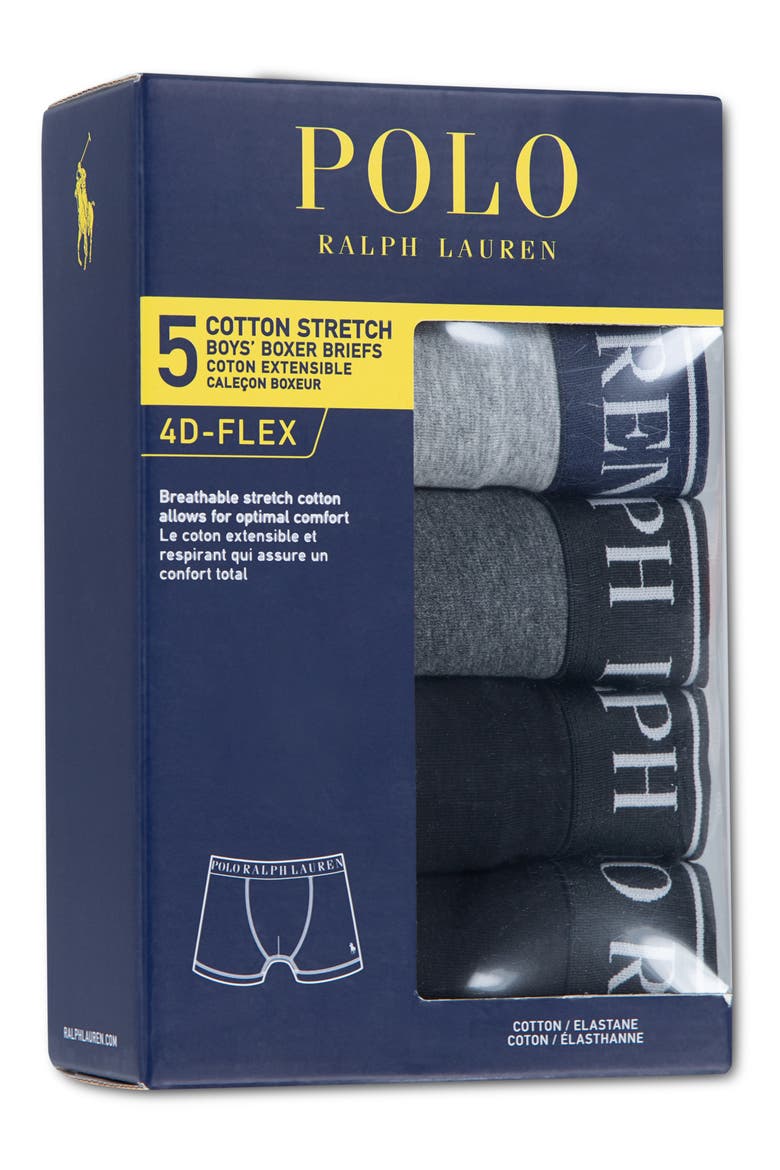 Kids' Assorted 5 Pack Cotton Blend Boxer Briefs, Alternate, color, ANDOVER HEATHER
