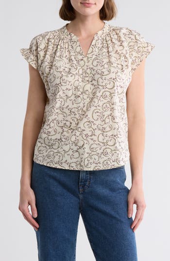 Melrose And Market Flutter Sleeve Cotton Top In Nude