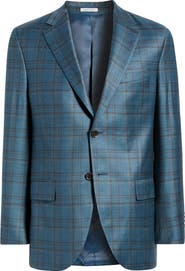 Peter Millar Hartford Classic Fit Teal Plaid Wool Sport Coat