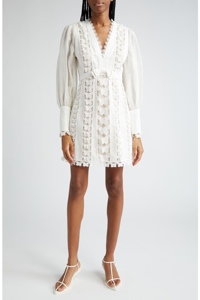 Flutter Butterfly Lace Long Sleeve Linen Dress (Nordstrom Exclusive), Main, color, NATURAL