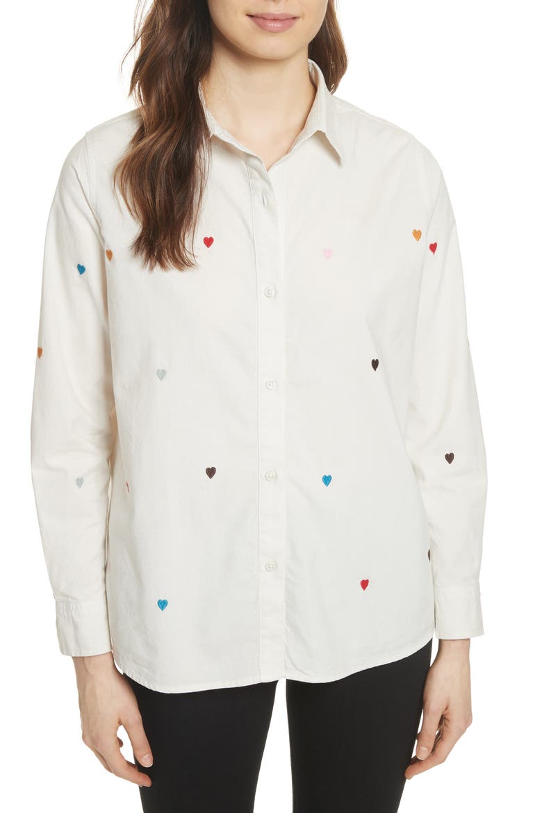 The Campus Heart Embroidered Shirt, Main, color, CREAM/ HEART EMBROIDERY