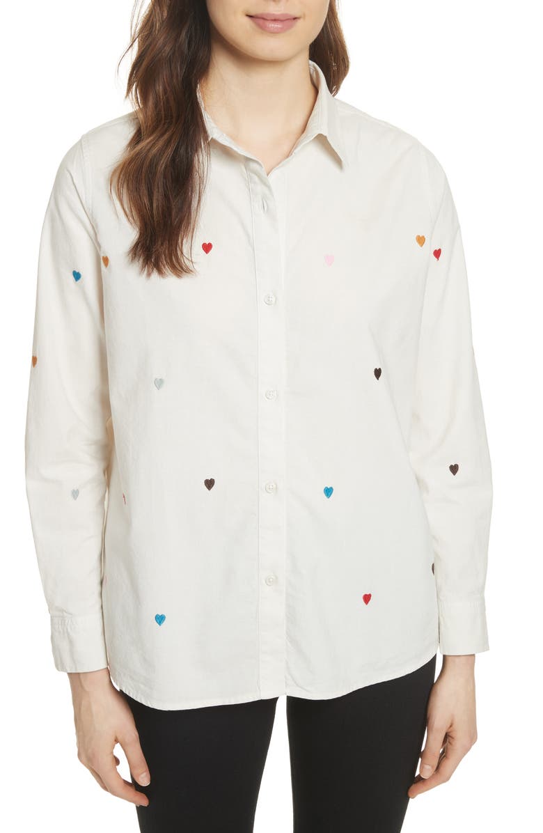 THE GREAT. The Campus Heart Embroidered Shirt, Main, color, 