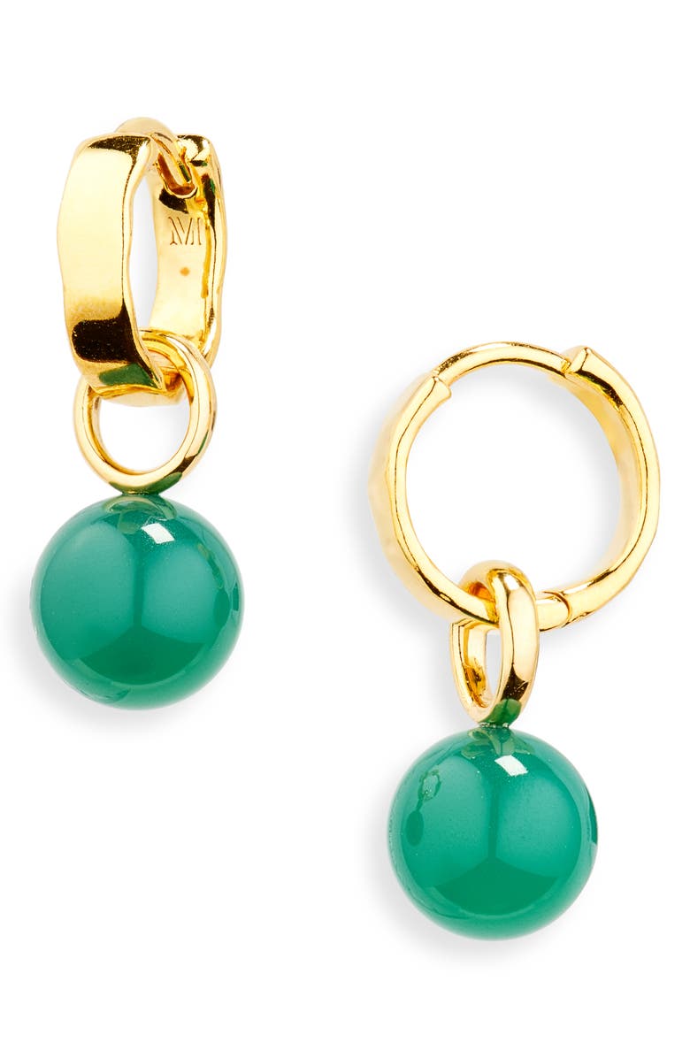 Monica Vinader Siren Muse Wave Onyx Charm Huggie Hoop Earrings, Main, color, 18Ct Gold Vermeil / Green Onyx