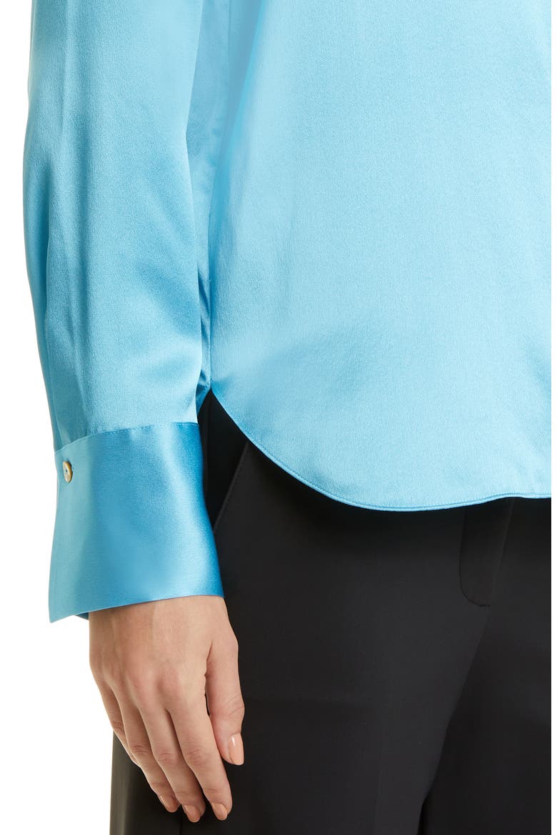 Slim Fit Silk Button-Up Shirt, Alternate, color, FOUNTAIN