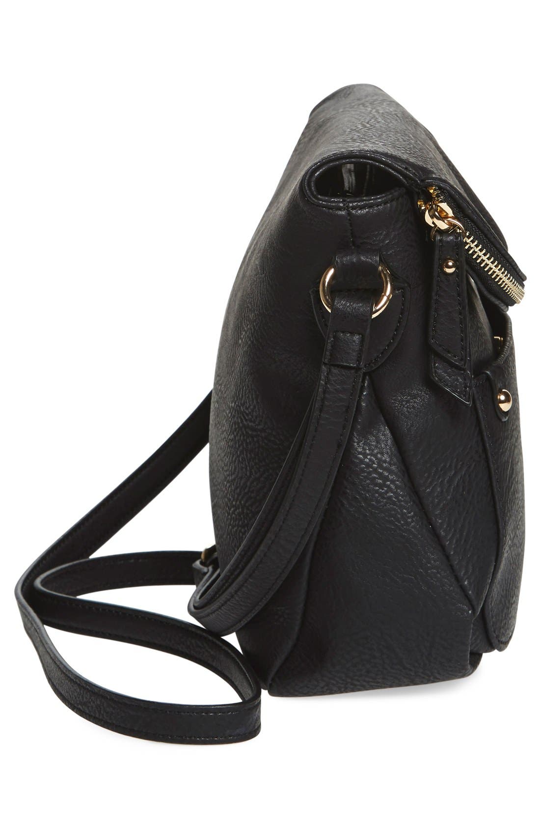 Zip Flap Faux Leather Crossbody Bag, Alternate, color, BLACK