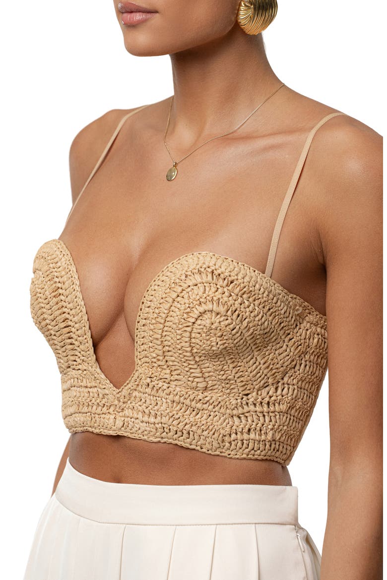 Sail Away Plunge Bustier Crop Top, Alternate, color, BEIGE