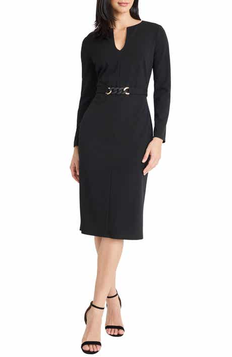 Maggy London Belted Long Sleeve Sheath Dress