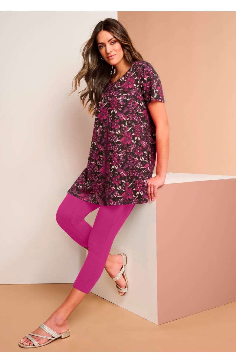 Roaman's Plus Size Cotton Ultimate Scoopneck Swing Tunic, Alternate, color, Black Watercolor Flowers