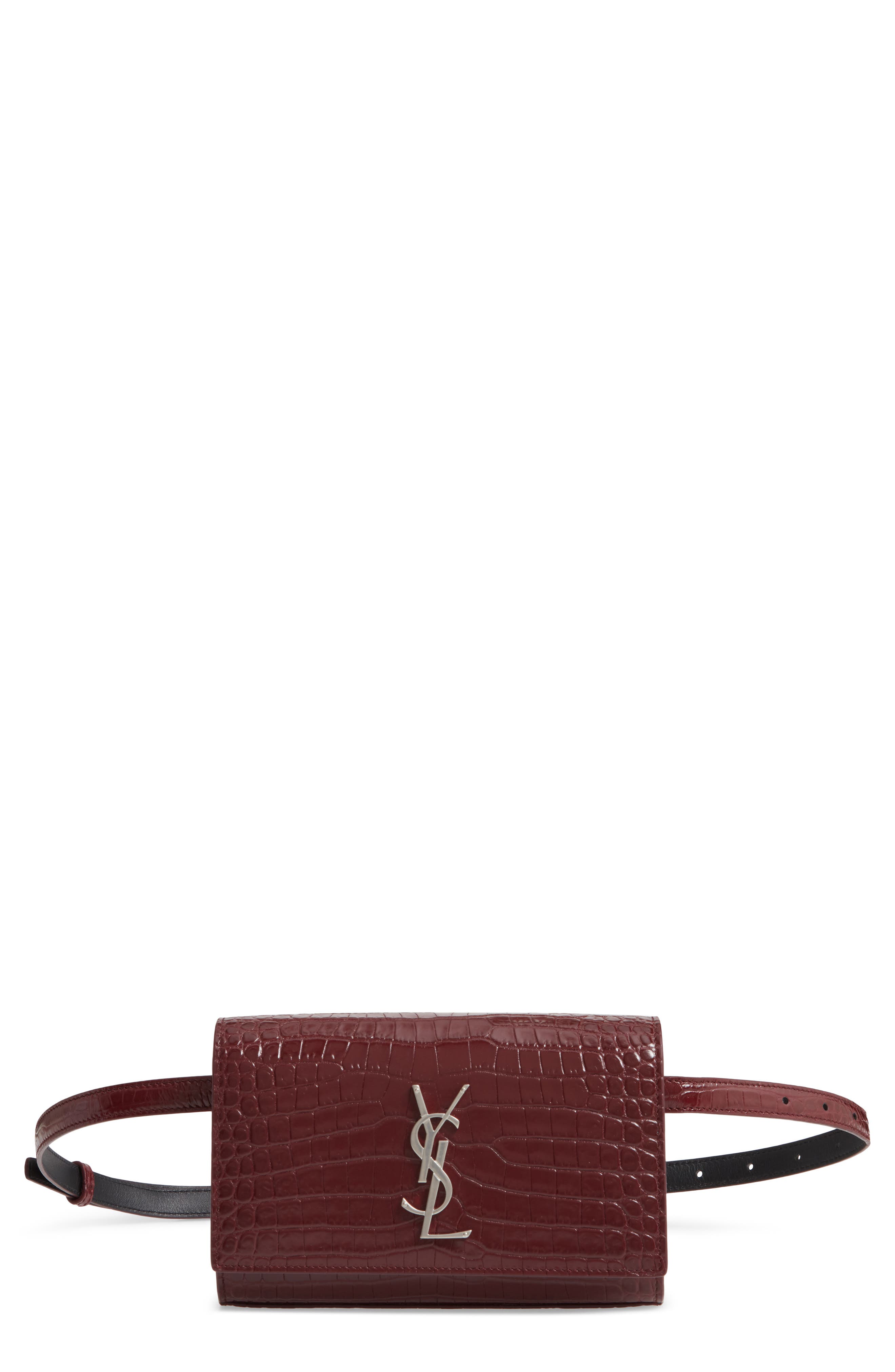 Saint Laurent Kate Croc-Embossed Leather Belt Bag, Main, color, 