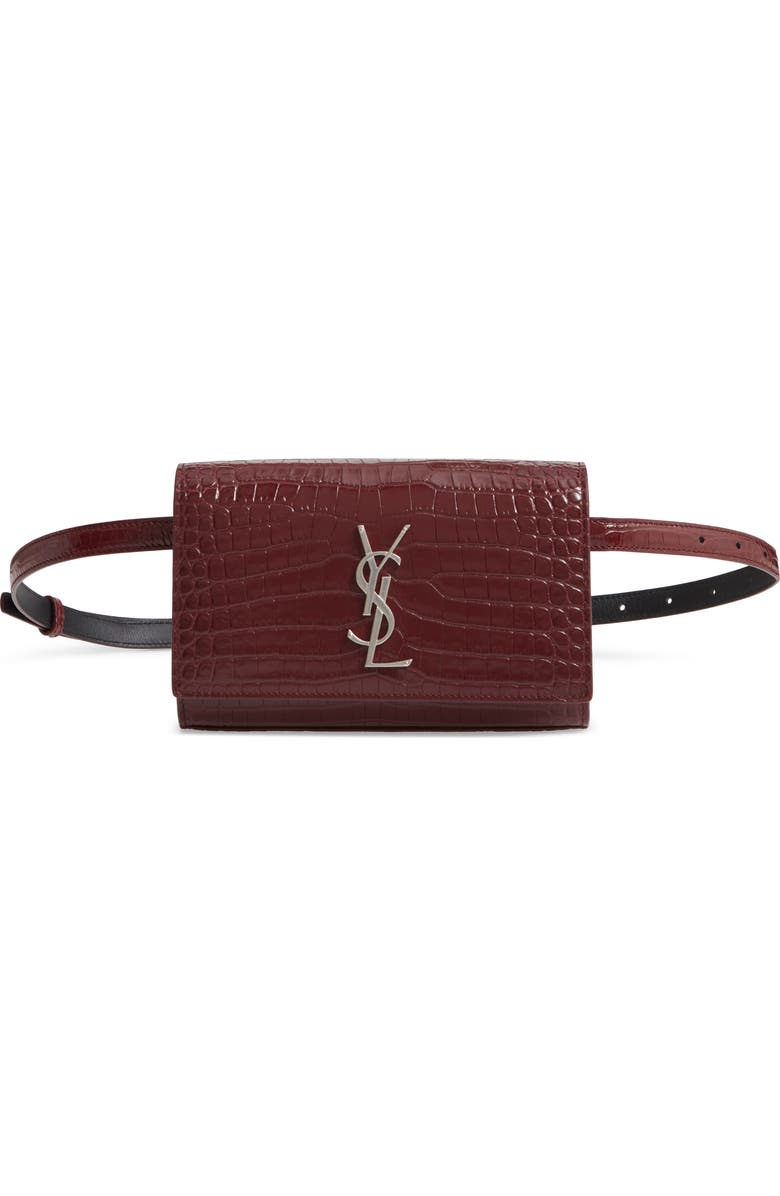 Saint Laurent Kate Croc-Embossed Leather Belt Bag, Main, color,