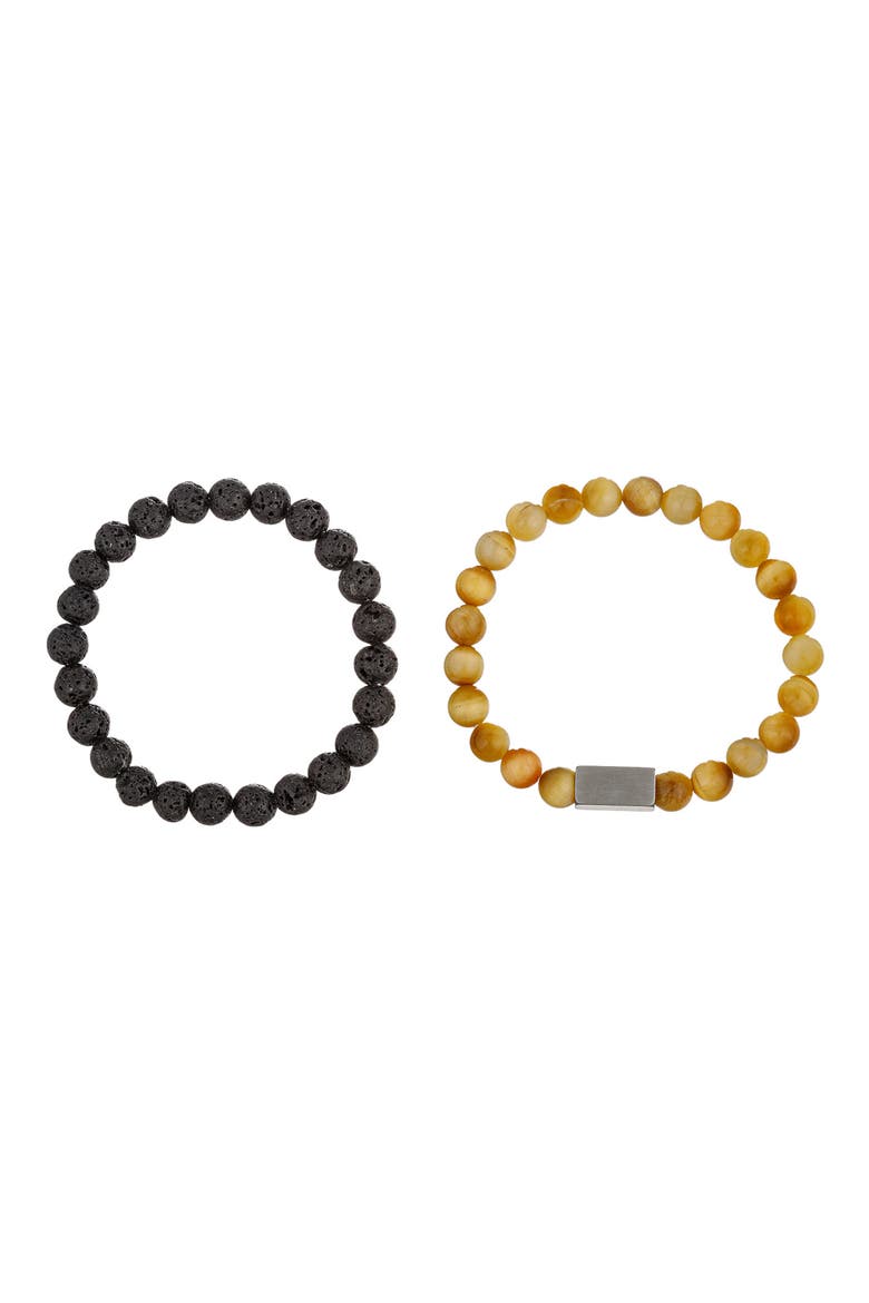 Men's Ethan Set of 2 Stone Beaded Stretch Bracelets, Main, color, SILVER