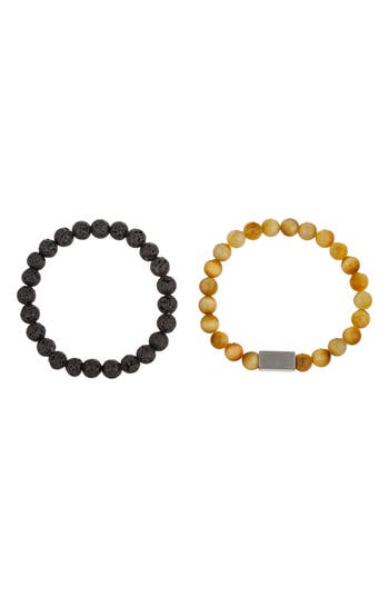 Shop Eye Candy Los Angeles Ethan Set Of 2 Stone Beaded Stretch Bracelets In Silver