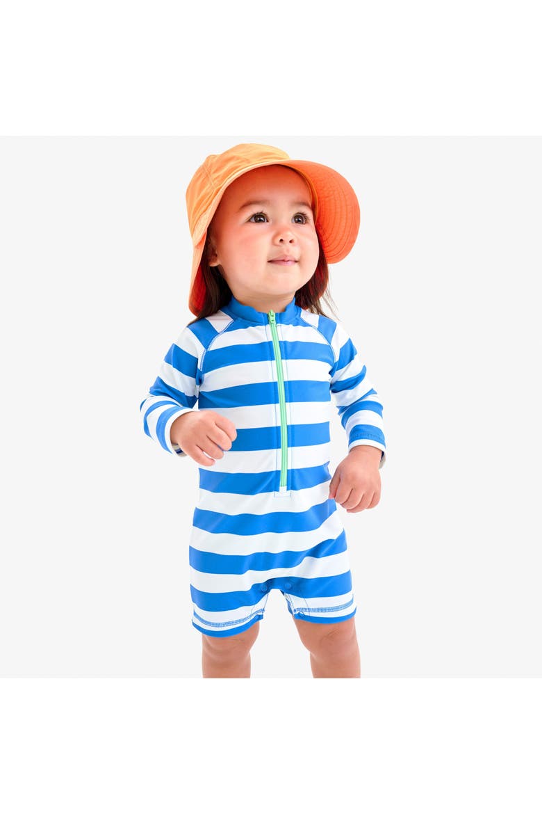 Baby One-Piece Rash Guard In Stripe, Alternate, color, Blueberry White Stripe