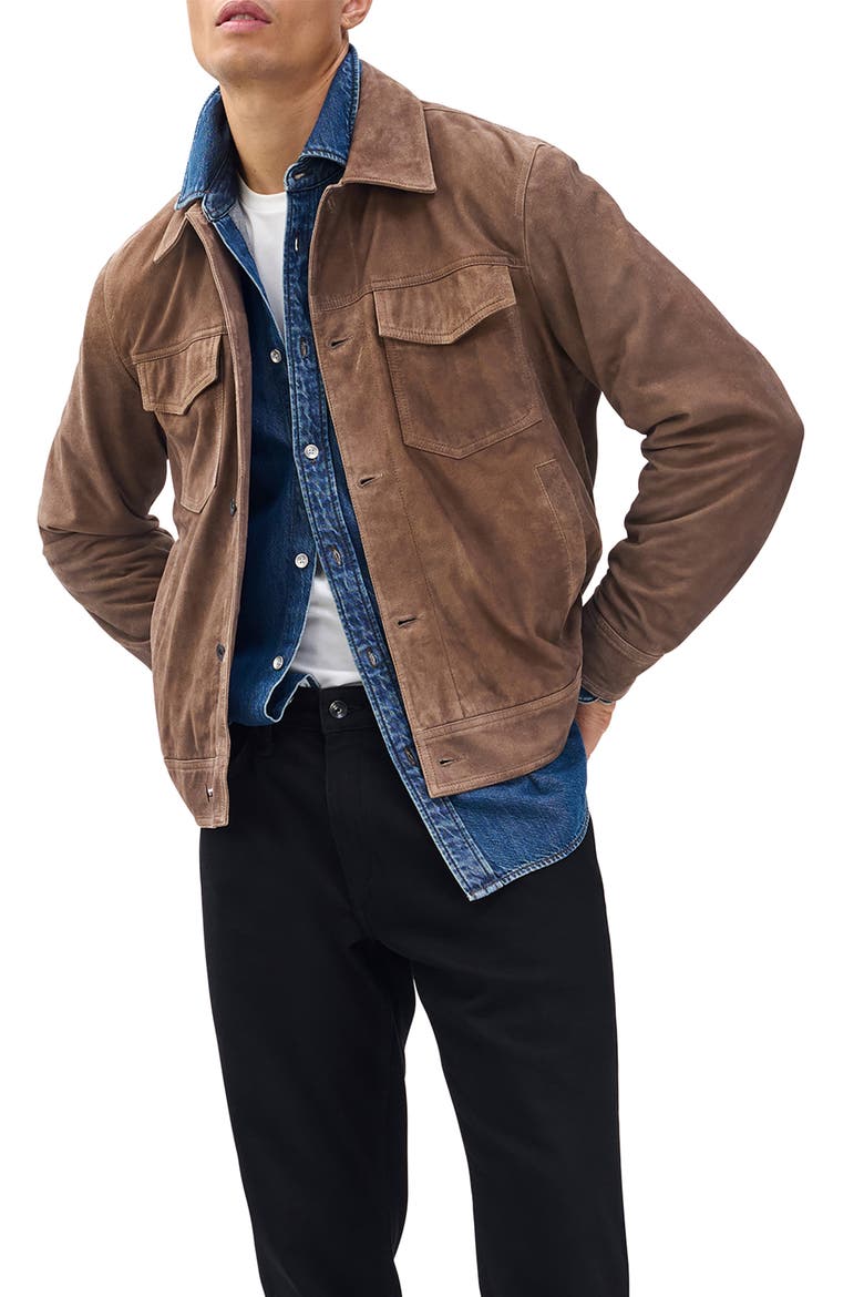 Water Repellent Goatskin Suede Trucker Jacket (Men) | Nordstrom