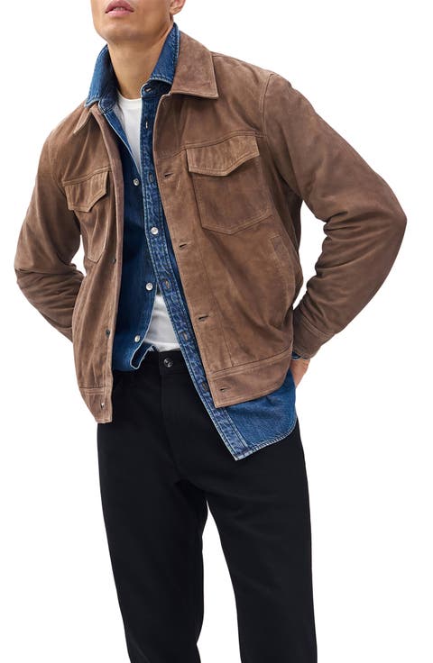 Water Repellent Goatskin Suede Trucker Jacket