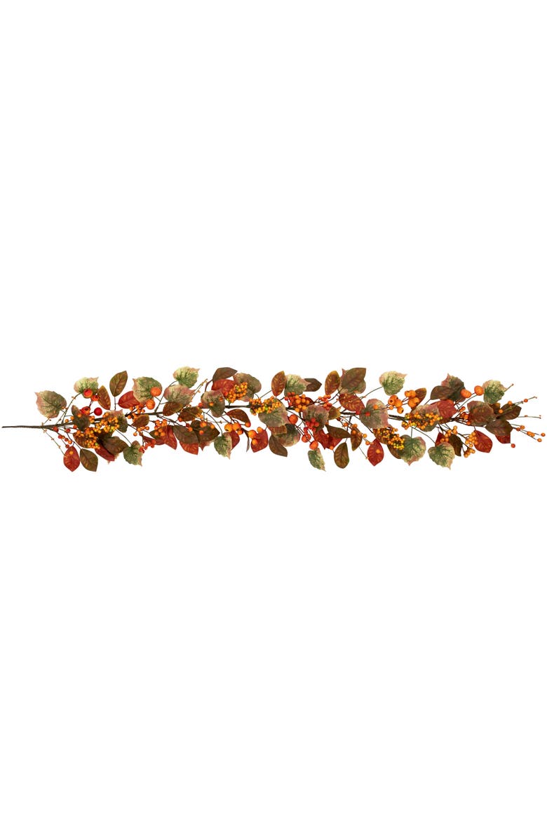 Northlight Mini Gourds, Berries and Autumn Leaves Artificial Fall Harvest Garland - 5' x 10", Main, color, Orange