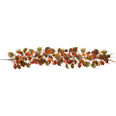 Mini Gourds, Berries and Autumn Leaves Artificial Fall Harvest Garland - 5' x 10"