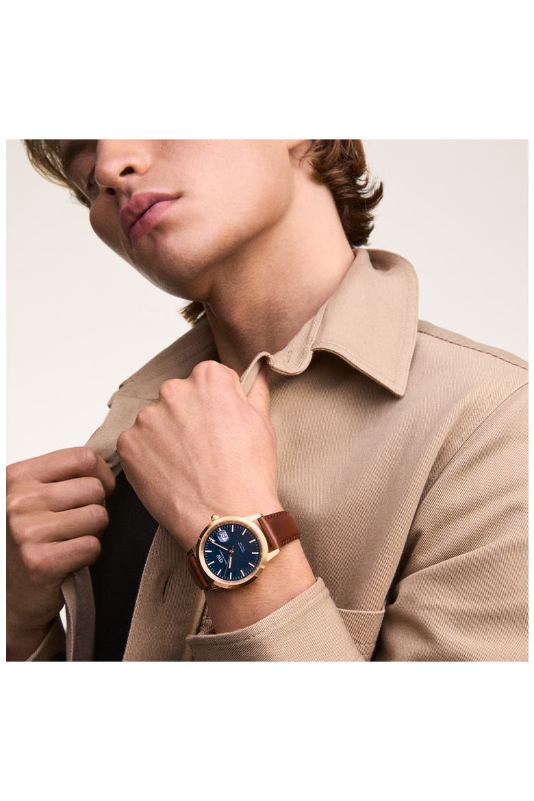 Iconic Automatic Leather Strap Watch, 40mm, Alternate, color, BROWN/ ROSE GOLD