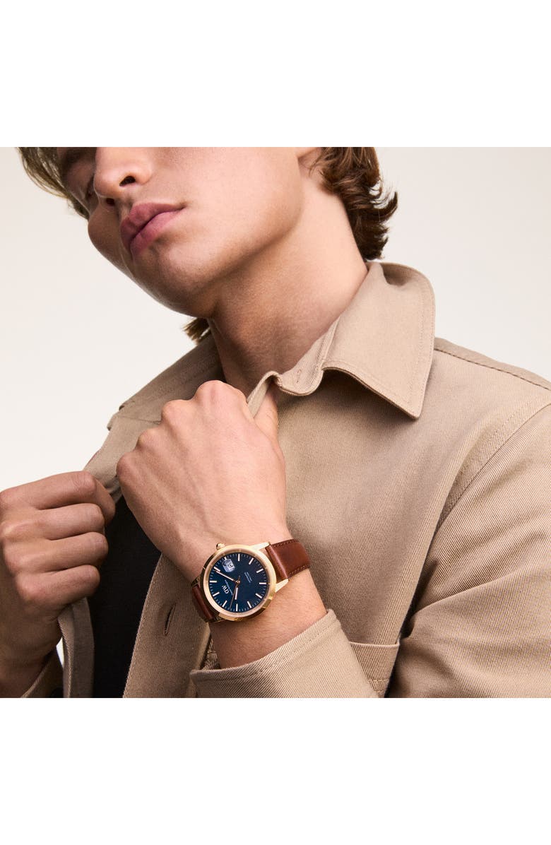 Daniel Wellington Iconic Automatic Leather Strap Watch, 40mm, Alternate, color, Brown/ Rose Gold