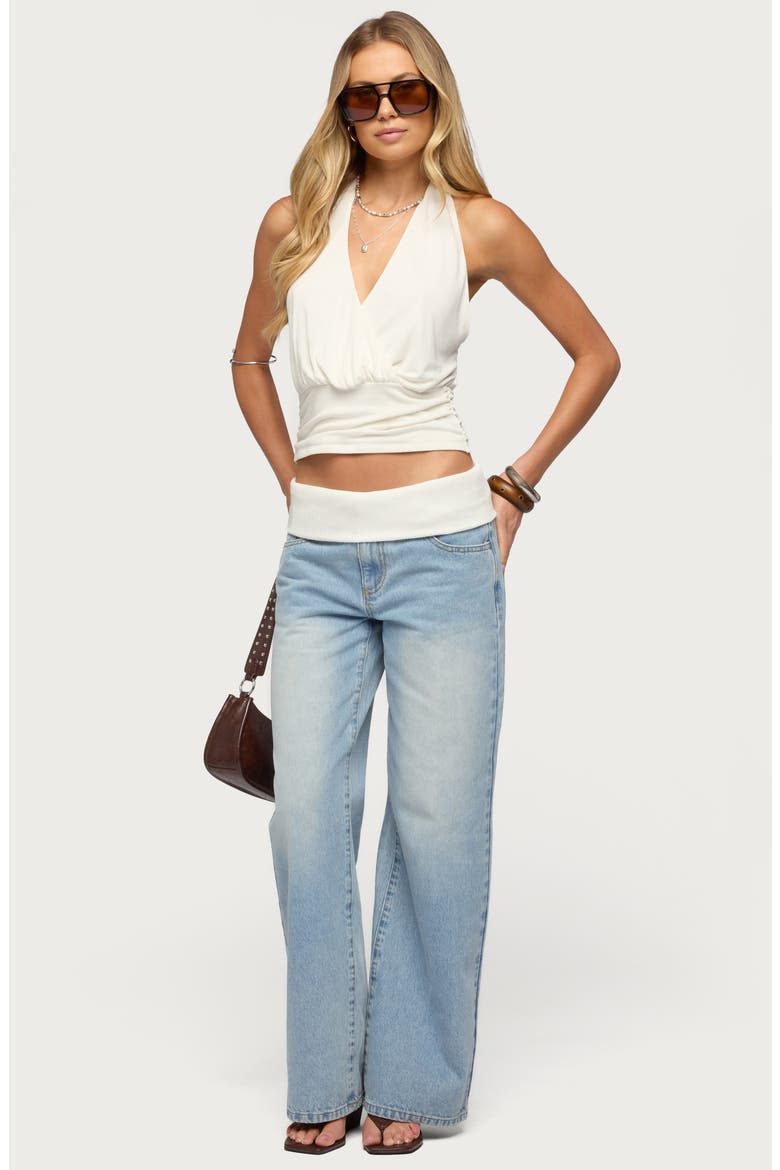 Knit Foldover Low Rise Baggy Jeans, Alternate, color, LIGHT-BLUE