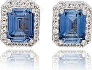 SUZY LEVIAN DIAMONDS Emerald Cut Blue Sapphire & Lab Grown White Sapphire Halo Stud Earrings