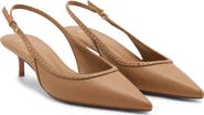 MANGO Stud Pointed Toe Kitten Heel Slingback Pump
