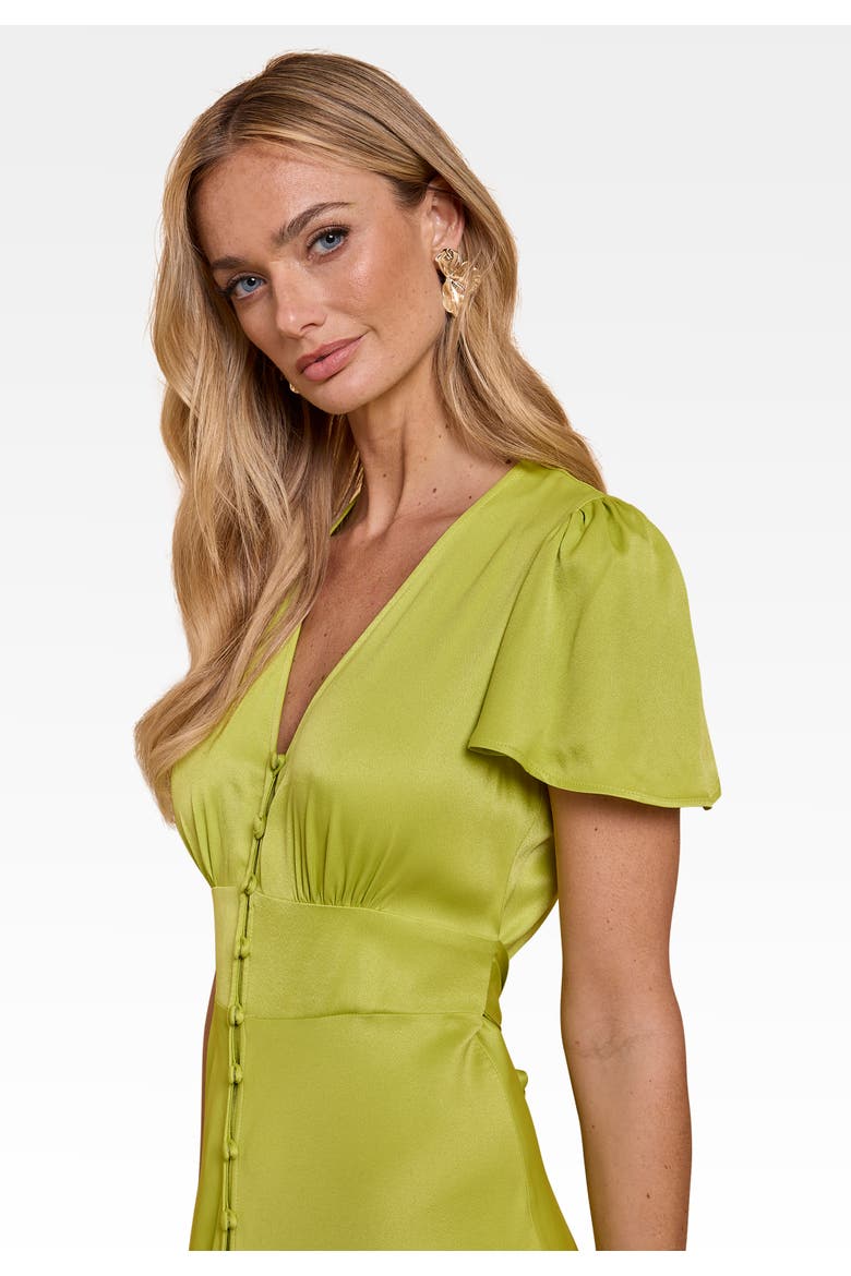 Chelsea Satin V-Neck Bridesmaid Dress, Alternate, color, Lime