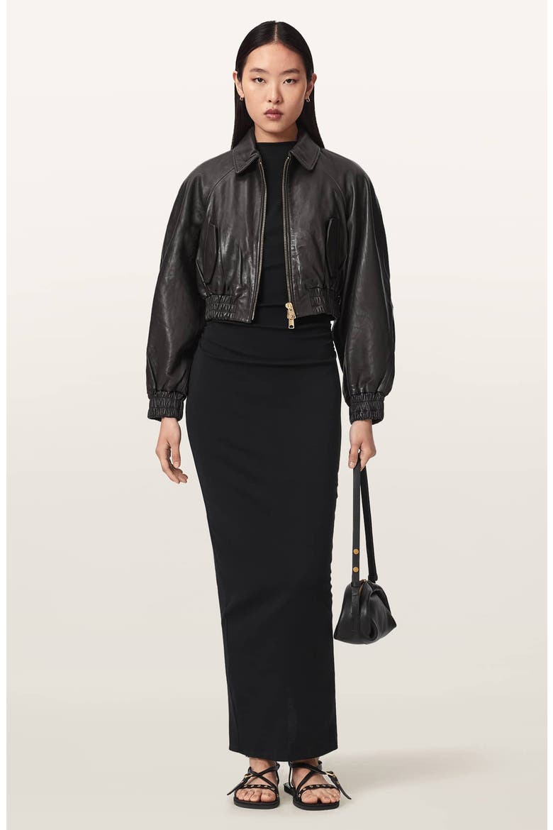 Anouk Leather Crop Bomber Jacket, Alternate, color, BITTER BROWN