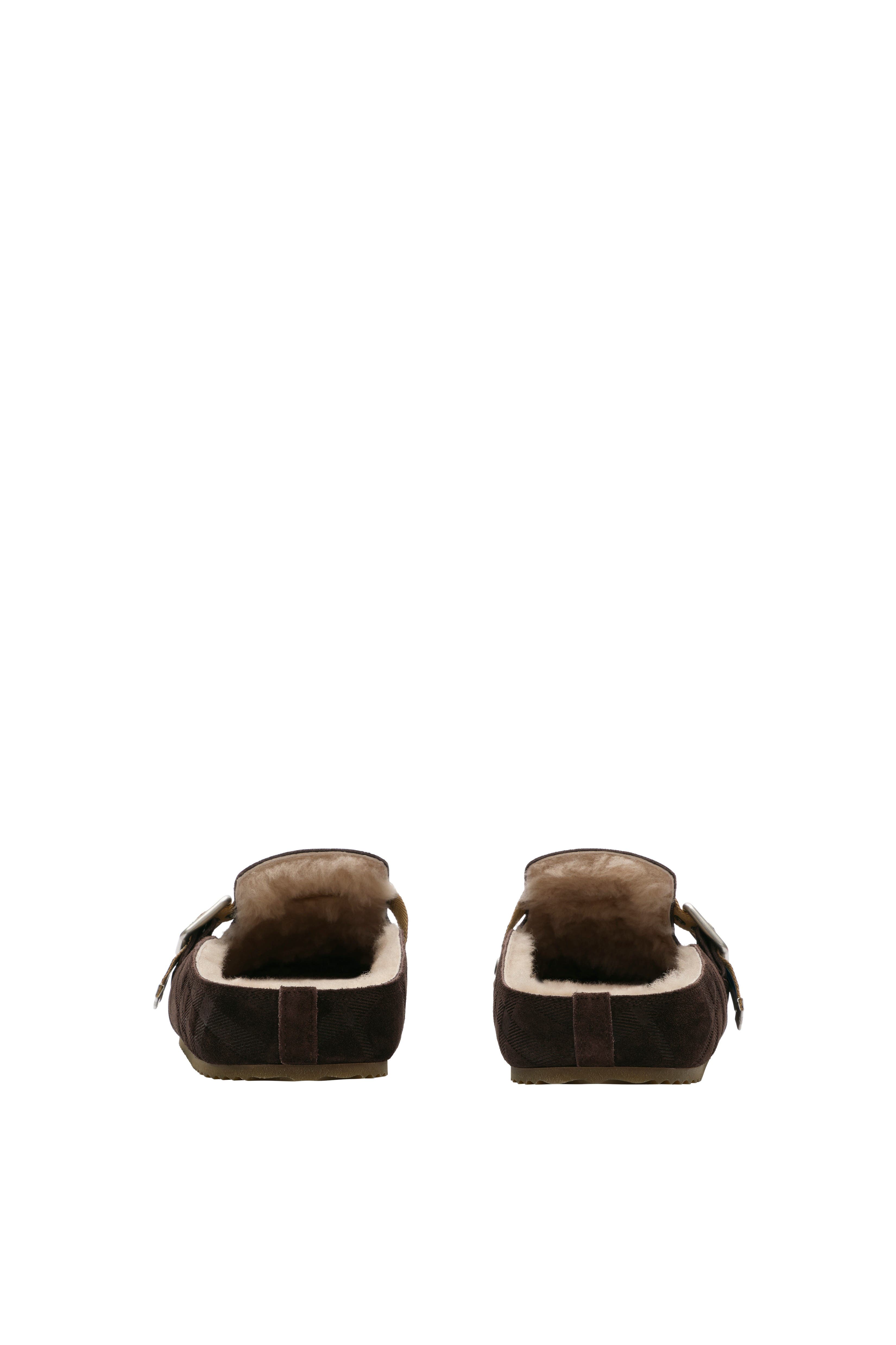 Burberry Check Shearling Urchin Clogs, Alternate, color, Moorhen Brown