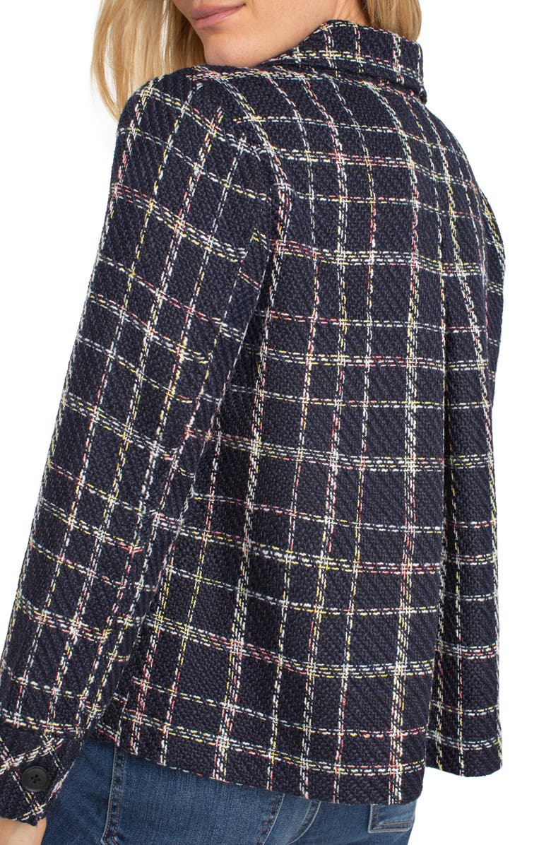 Liverpool Los Angeles Windowpane Pleated Back Jacket, Alternate, color, Black Multi