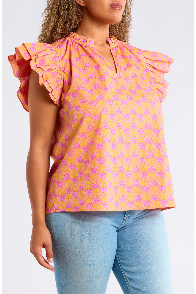 Risette Floral Tiered Ruffle Sleeve Top, Alternate, color, ORANGE-PINKS-MULTI
