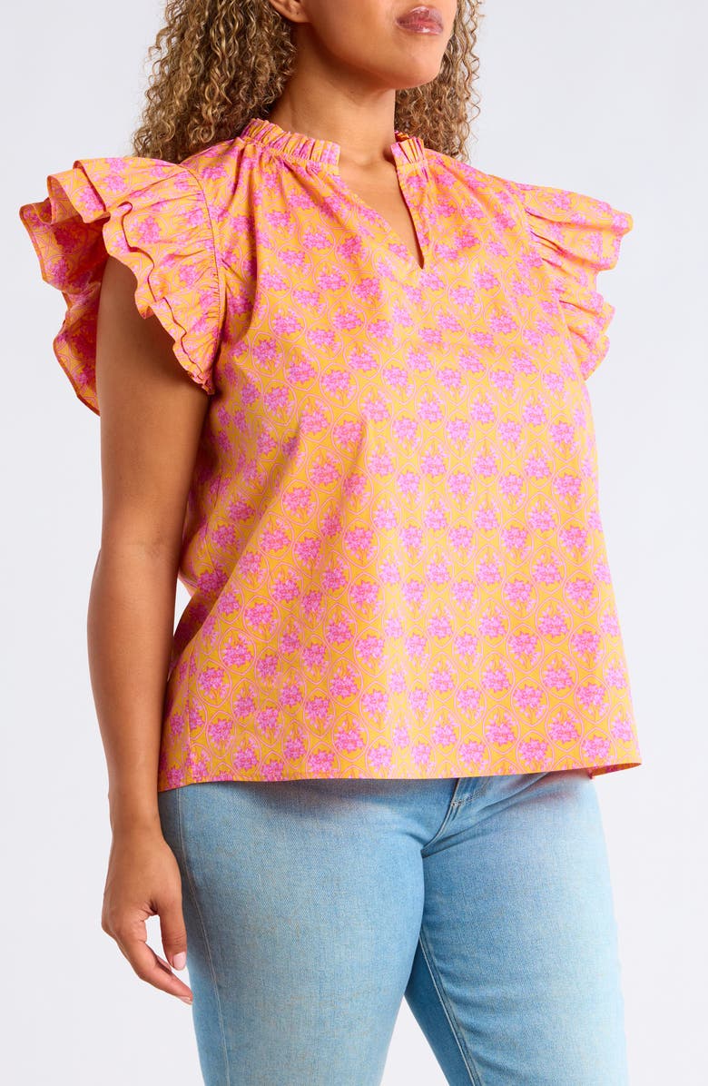 SUGARLIPS Risette Floral Tiered Ruffle Sleeve Top, Alternate, color, Orange-Pinks-Multi