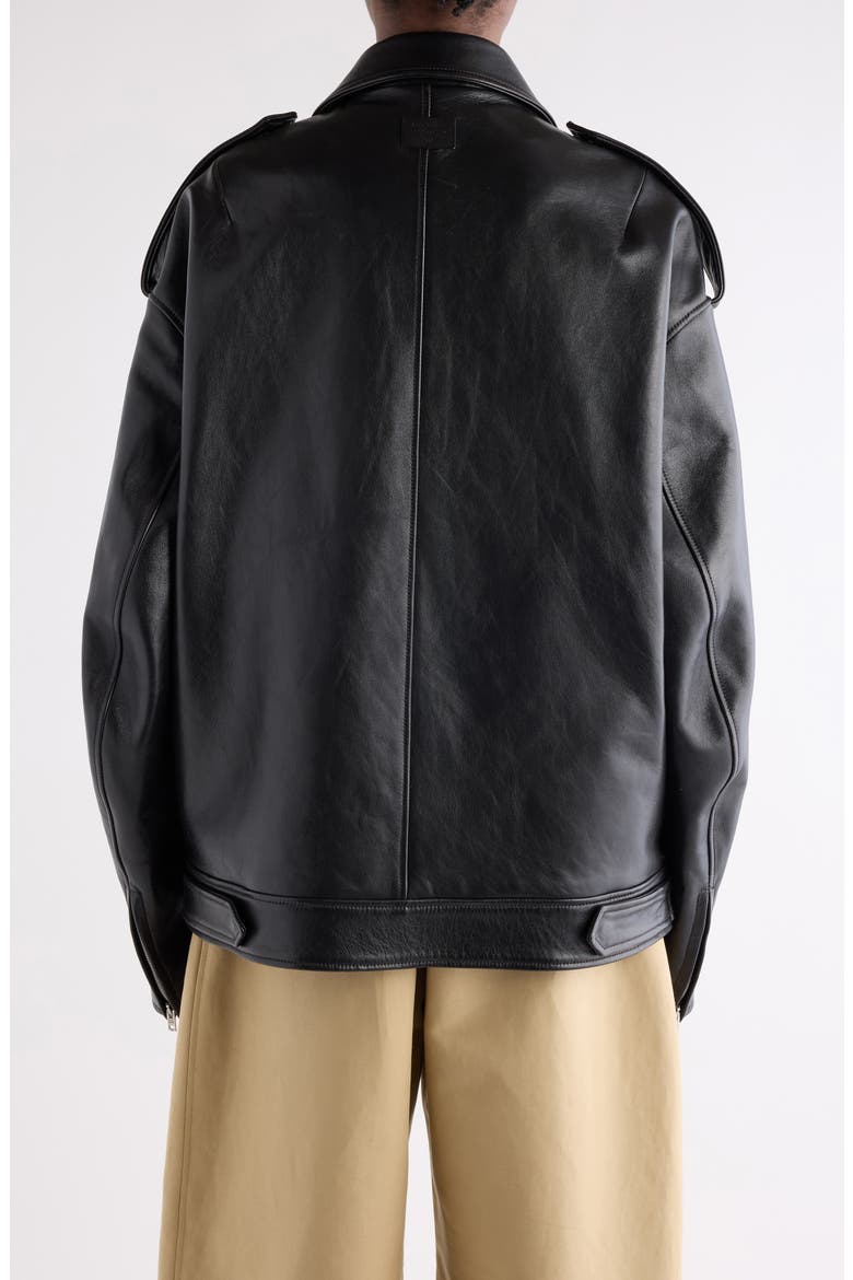 Linaga Oversize Leather Moto Jacket, Alternate, color, BLACK