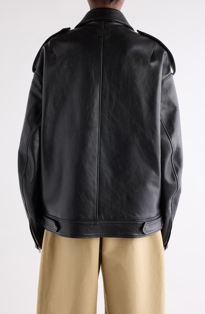 Acne Studios Linaga Oversize Leather Moto Jacket, Alternate, color, Black