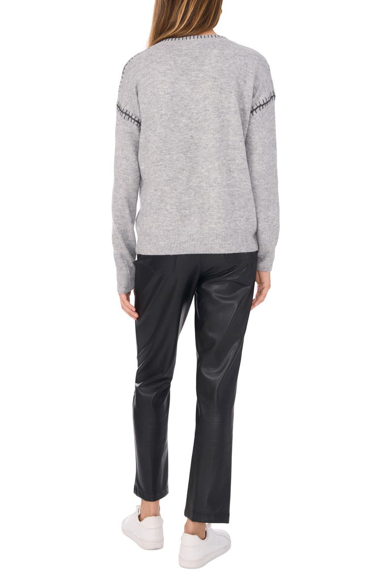 Whipstitch V-Neck Sweater, Alternate, color, LIGHT HEATHER GREY