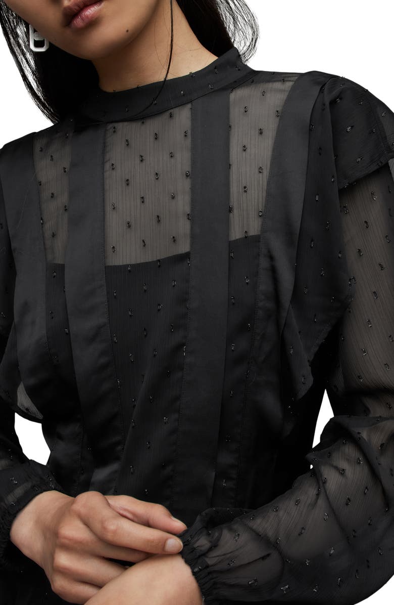 AllSaints Fleur Shim Metallic Long Sleeve Minidress, Alternate, color,