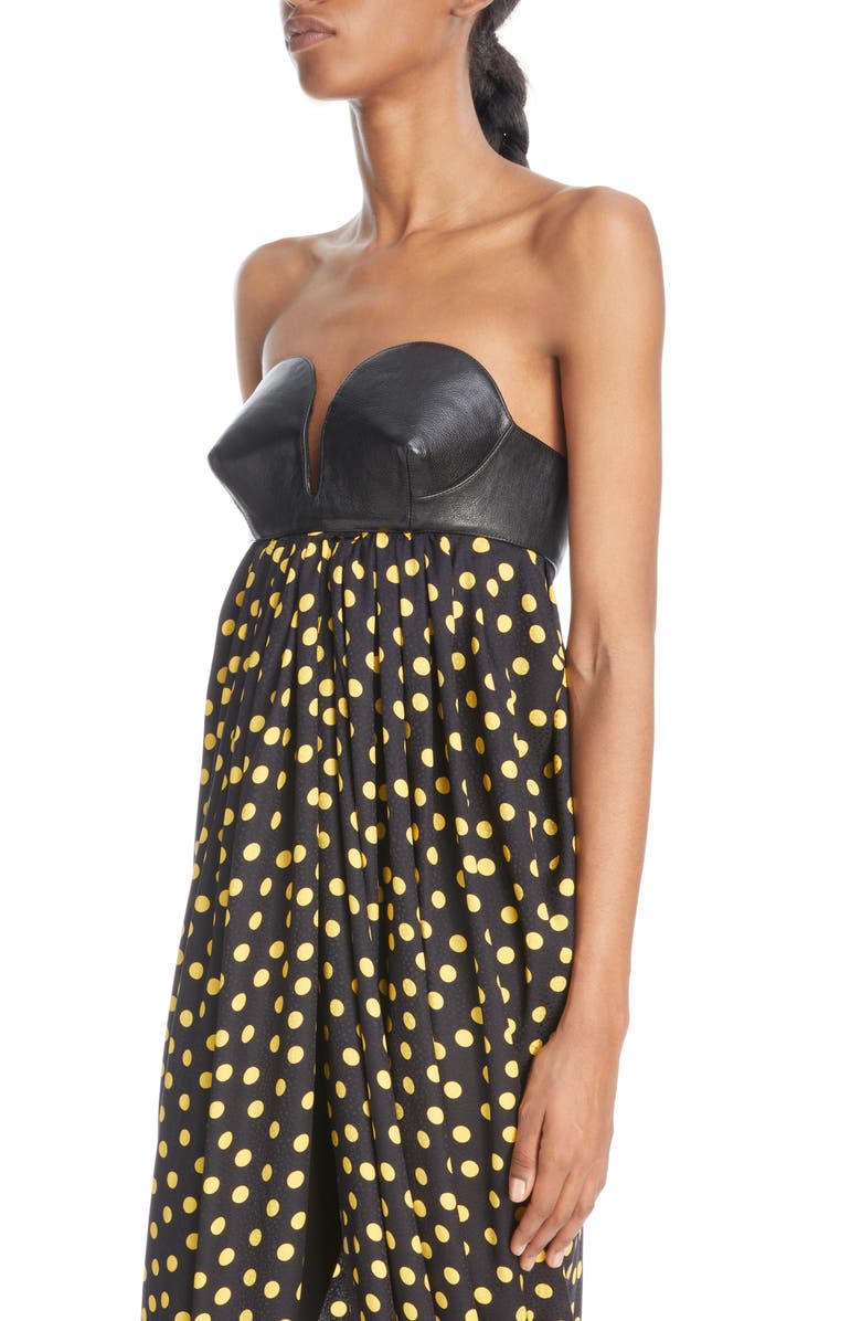 Alaïa Leather & Silk Crepe Bustier Dress, Alternate, color,