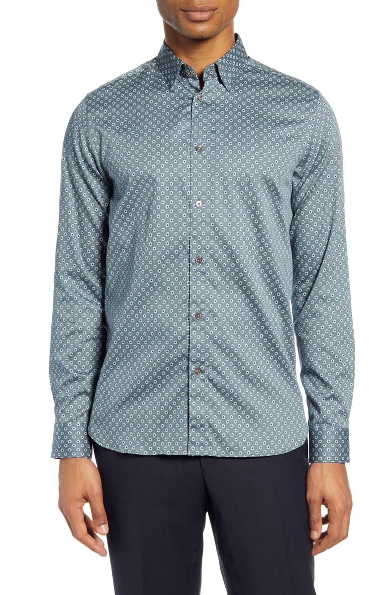 Ted Baker London Heknows Slim Fit Floral Print Button-Up Shirt, Main, color, 
