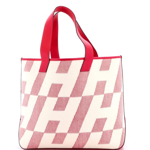 Cabas H en Biais Tote Canvas with Leather 40