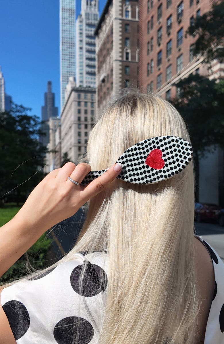 Solar Eclipse Hand Painted Polka Dot Heart Brush, Alternate, color, Black Multi