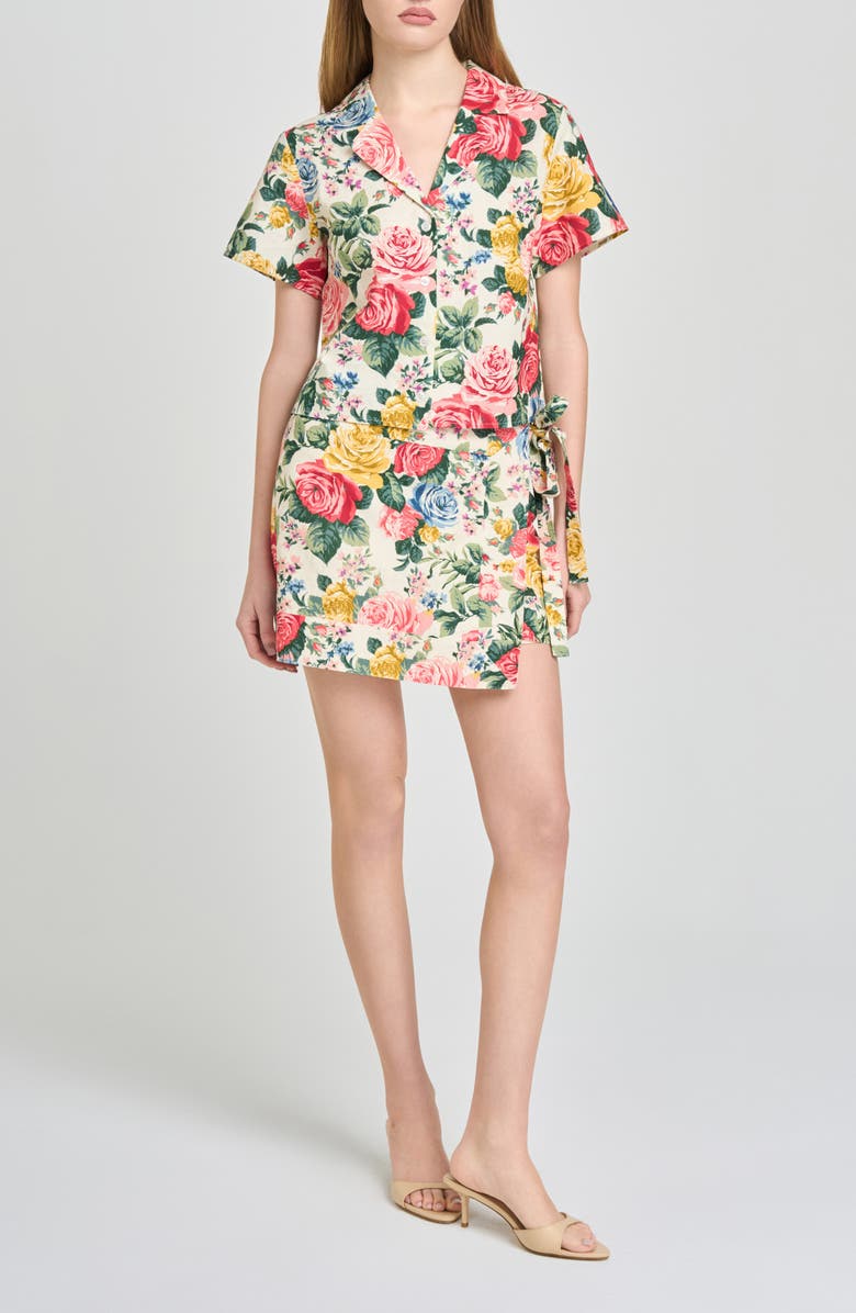 WAYF Amelia Short Sleeve Linen Blend Top, Alternate, color, Ivory Roses