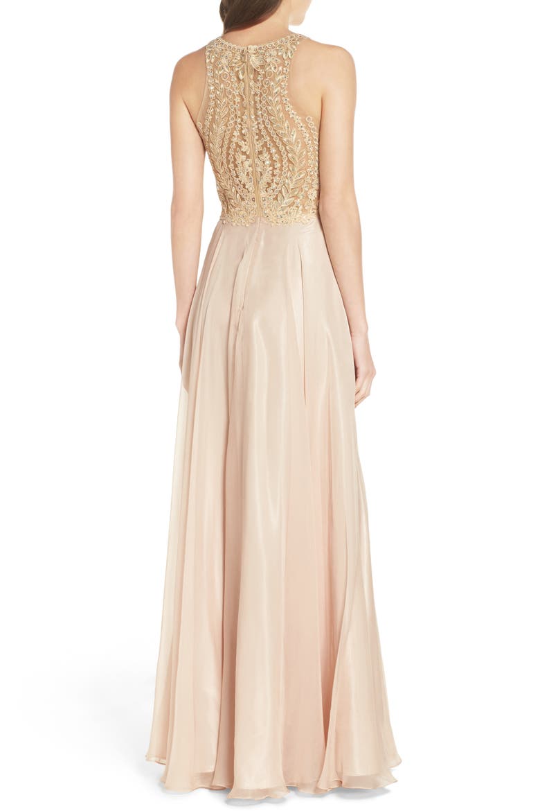 Sean Collecion Embellished Gown, Alternate, color, CHAMPAGNE
