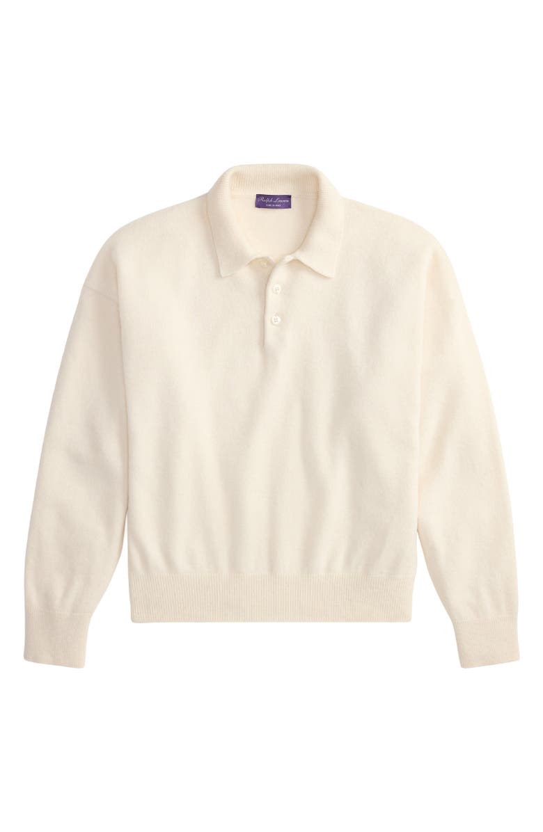 Ralph Lauren Purple Label Long Sleeve Cashmere & Alpaca Rugby Polo Sweater, Alternate, color, Classic Cream
