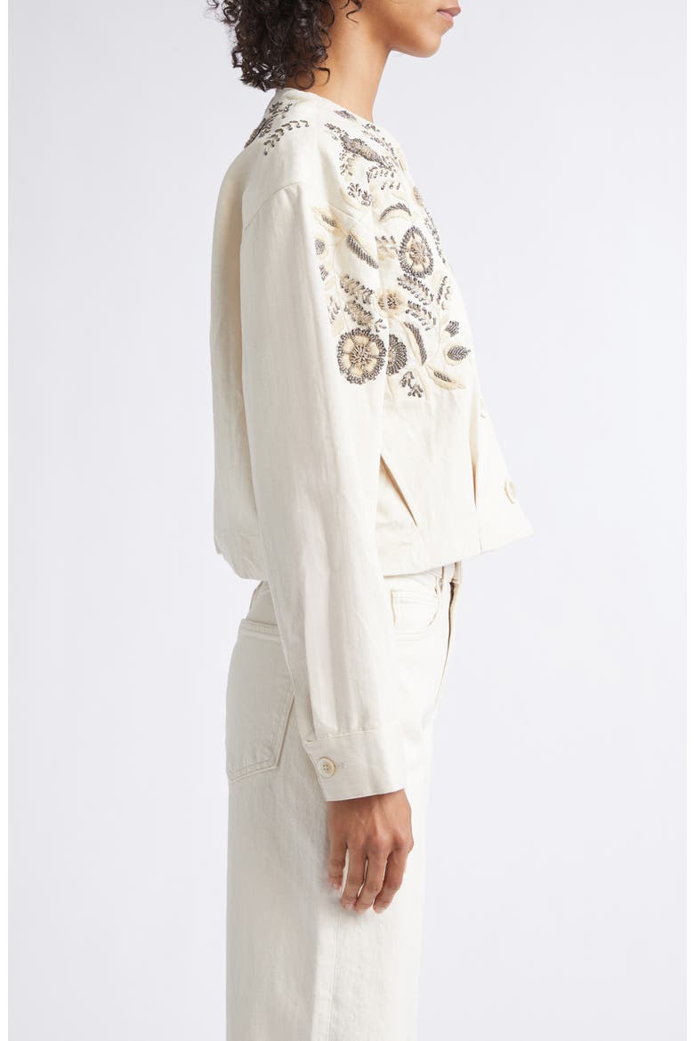 Emeren Embroidered Collarless Cotton Jacket, Alternate, color, ECRU