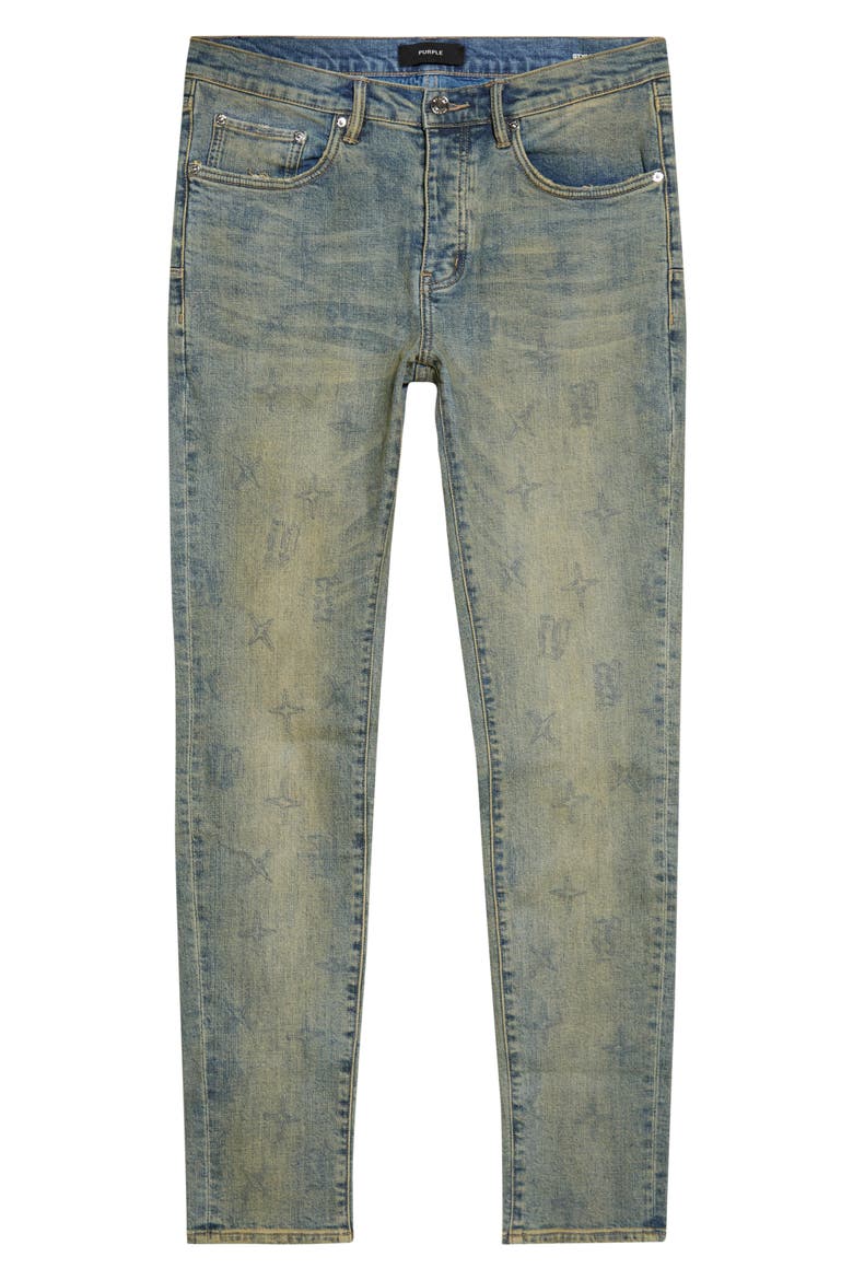 Gothic Wire Monogram Low Rise Skinny Jeans, Alternate, color, MID INDIGO