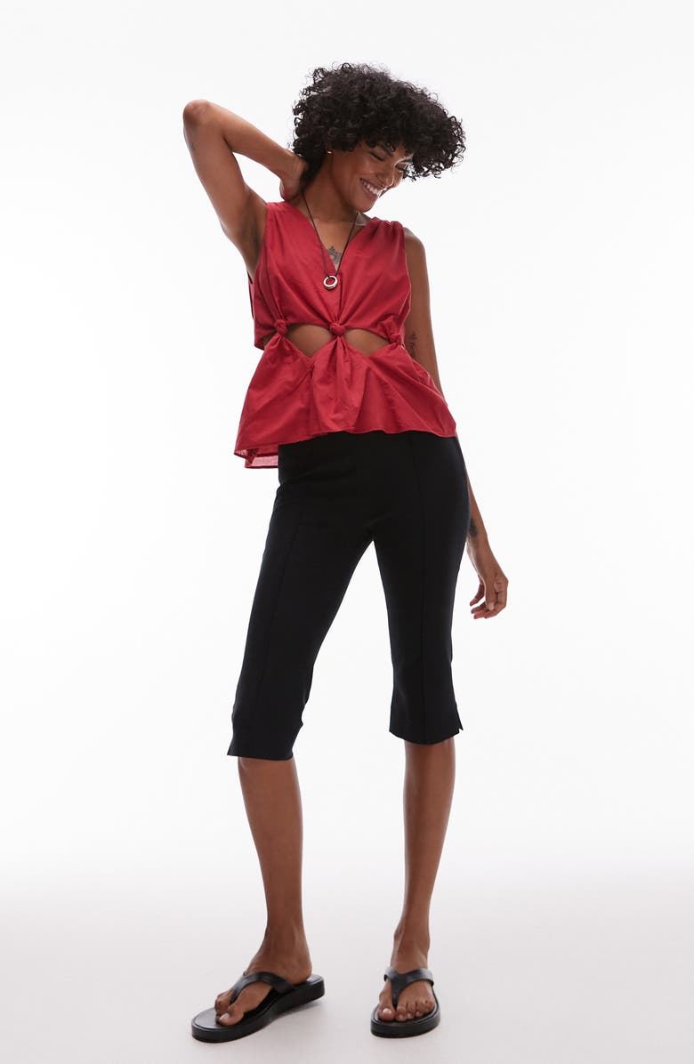 Topshop Knot Cutout Waist Cotton Tank, Alternate, color, Red