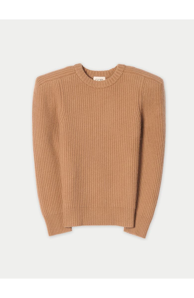 Gobi Cashmere Sculpted-Shoulder Cashmere Sweater, Main, color, Camel