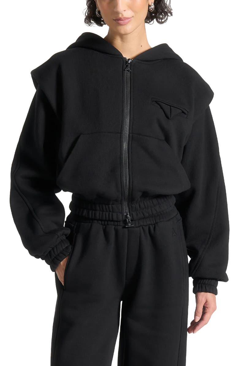 Manière De Voir Louna Wide Shoulder Zip Through Hoodie, Alternate, color, Black
