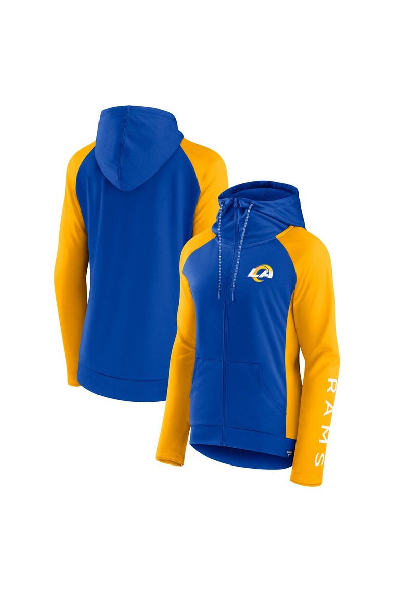 Women's Fanatics Branded Royal/Gold Los Angeles Rams End Around Lightweight Raglan Full-Zip Hoodie Jacket, Main, color, Royal